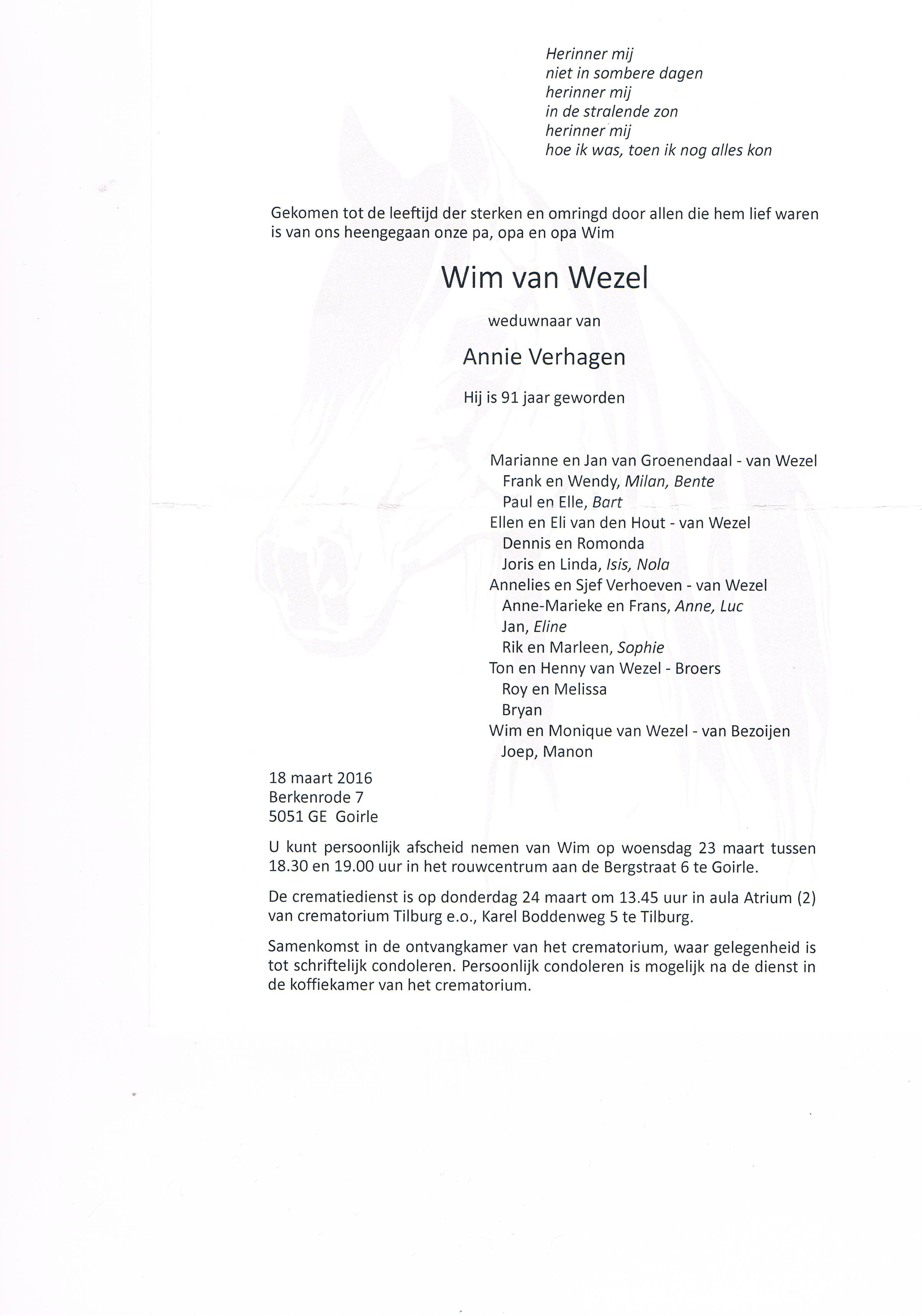 In Memoriam Wim van Wezel